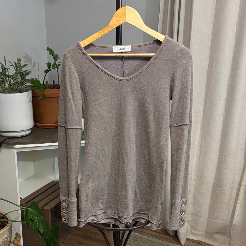 Able Gray Long Sleeve Top with Button Details